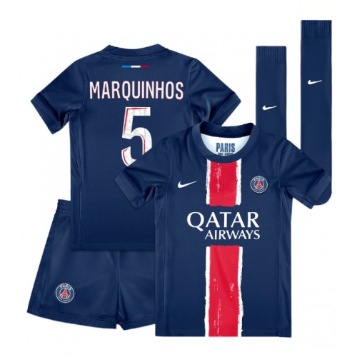 Fotbalové Dres Paris Saint-Germain Marquinhos #5 Dětské Domácí 2024-25 Krátký Rukáv (+ trenýrky)